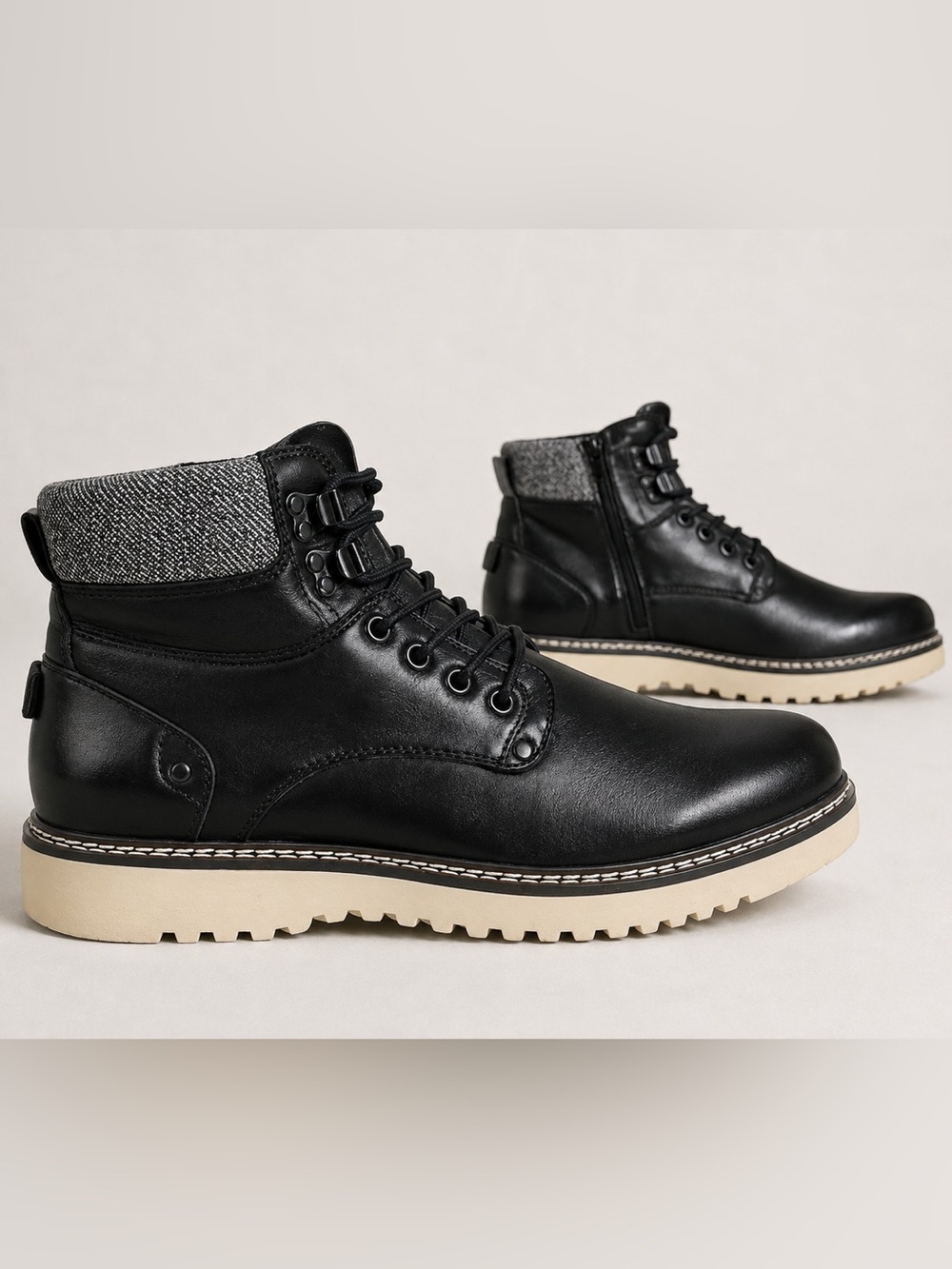 Madden Mens Deelin Black Lace Up Ankle Boots Lug Sole Size 9.5